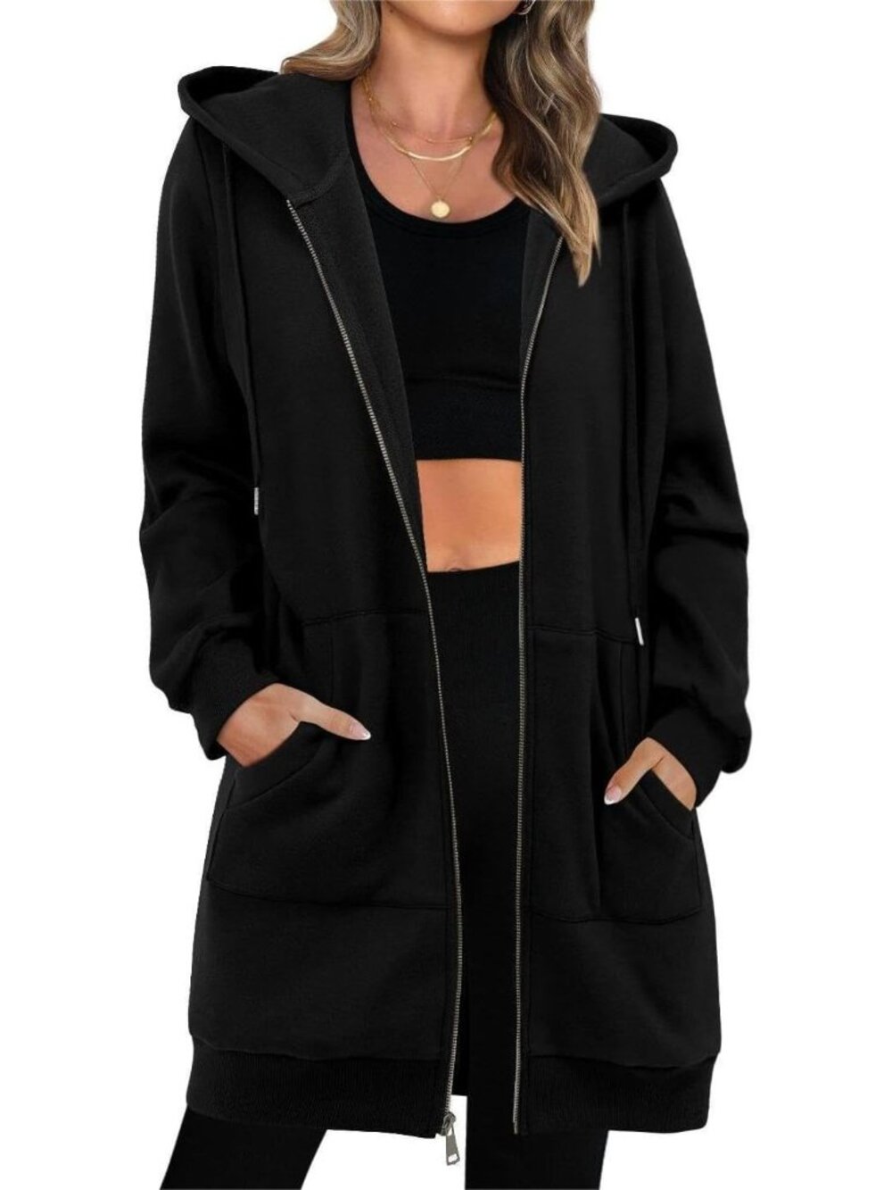 Women Black Oversized Shirts Casual Hooded Neck Long Sleeve Pocket Fall Jacket